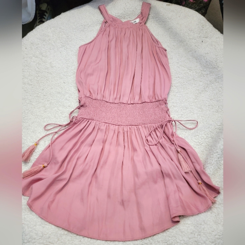 DO+BE high neck silky pink dress. NWOT Elastic waist, tie down the sides